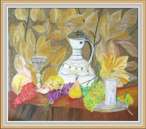 Painting titled "deux-verres-et-cara…" by Ro Ma, Original Artwork