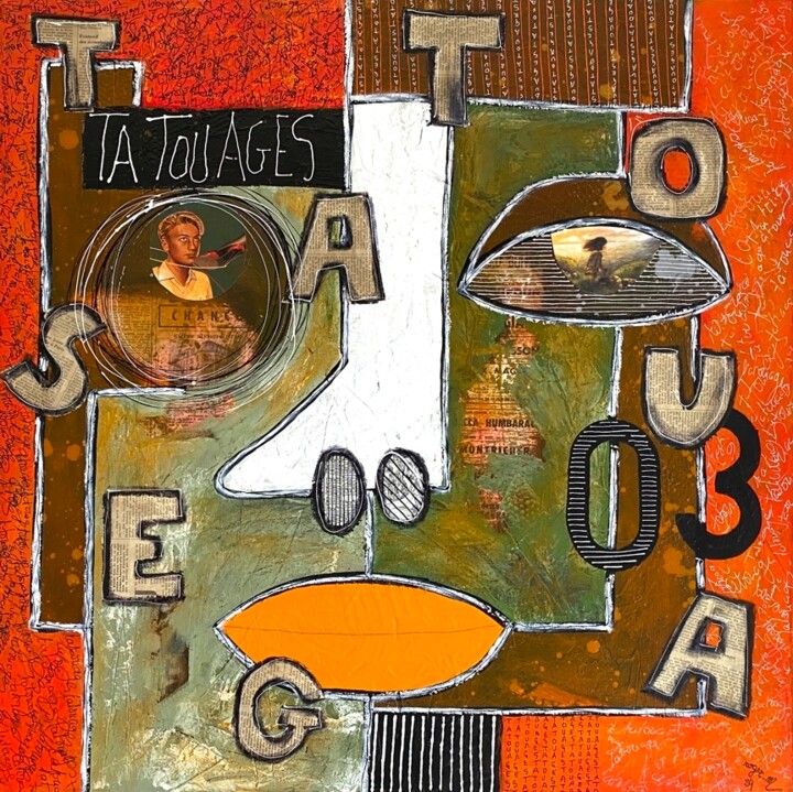 Картина под названием "Tatouages 03" - Roger.M, Подлинное произведение искусства, Акрил Установлен на Деревянная рама для но…