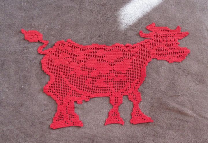 Textielkunst getiteld "Vache rigolote , na…" door Art Création Crochet Tricot, Origineel Kunstwerk, Draad