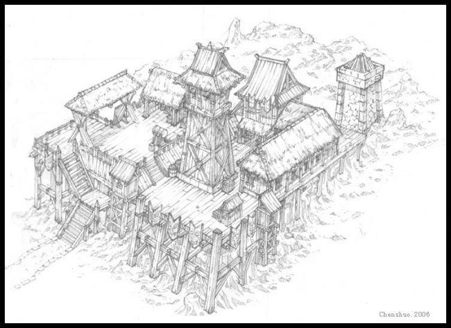 绘画 标题为“古代建筑5” 由Roger Chen, 原创艺术品