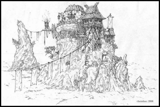 Картина под названием "古代建筑9" - Roger Chen, Подлинное произведение искусства