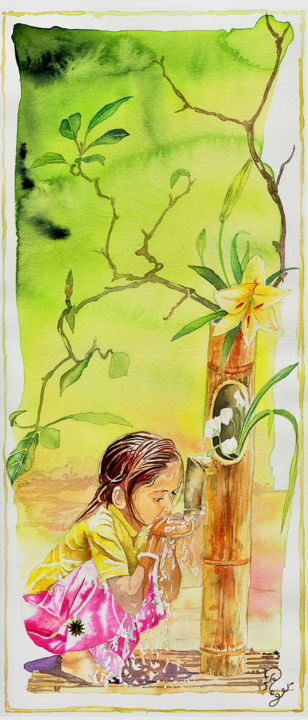 Painting titled "Aquarelle Enfant" by Rogerducos-Toulouse, Original Artwork, Watercolor