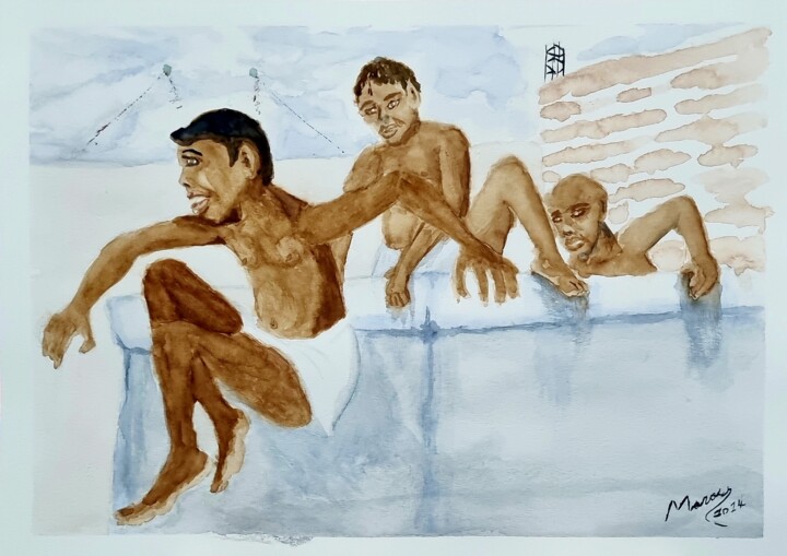 Pintura intitulada "Caixa d'água" por Rogério Morais, Obras de arte originais, Aquarela