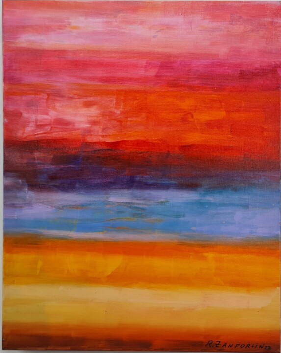 Painting titled "Entardecer no litor…" by Rogerio Zanforlin, Original Artwork, Acrylic Mounted on Wood Stretcher frame