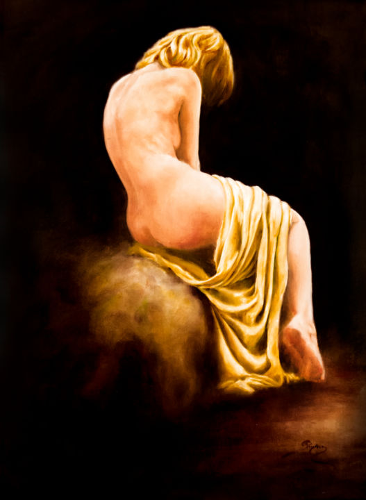 Painting titled "back nude with yell…" by Rogério Silva, Original Artwork, Oil