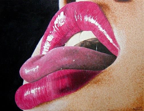 Malerei mit dem Titel "Lips lll" von Roger Licot, Original-Kunstwerk, Öl