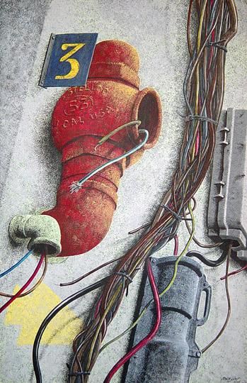 Painting titled "DEAD WIRES" by Roger Licot, Original Artwork, Oil