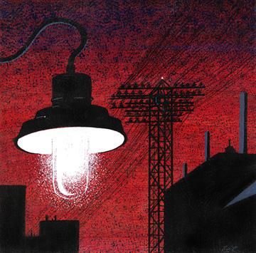 Painting titled "FACTORY NOCTURNAL" by Roger Licot, Original Artwork