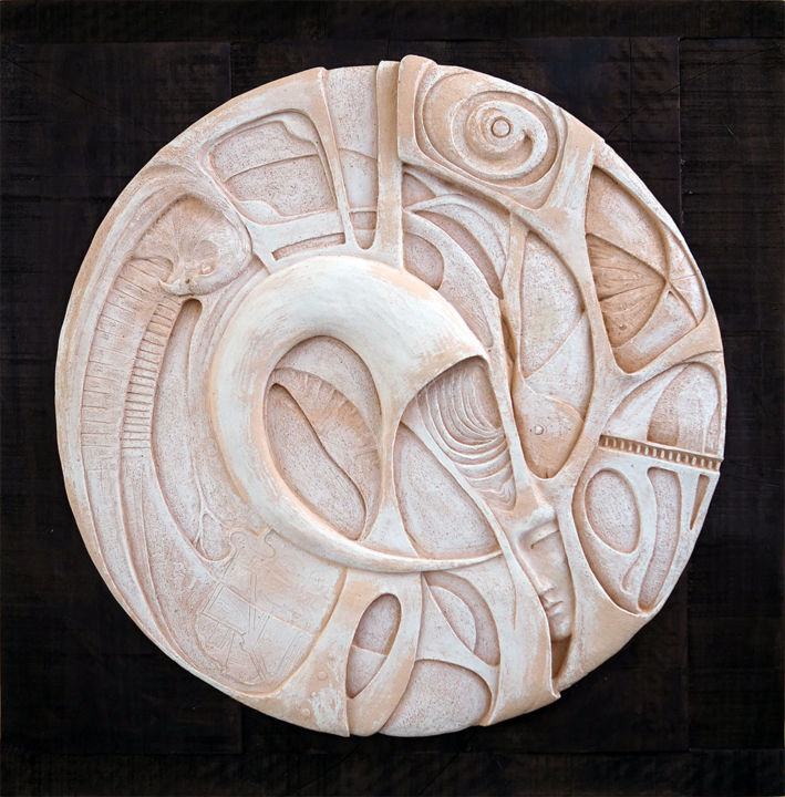 Sculpture titled "Talete di Mileto" by Rogolino, Original Art, Terra cotta Mounted on Wood Panel