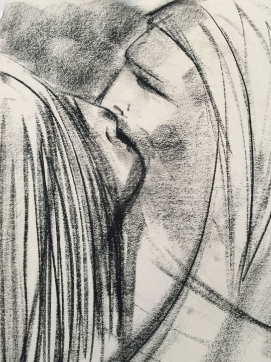 Disegno intitolato "Il bacio" da Rogolino, Opera d'arte originale, Carbone