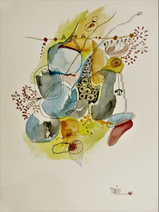 Painting titled "Aquarelle les rêves…" by Marierf, Original Artwork, Watercolor