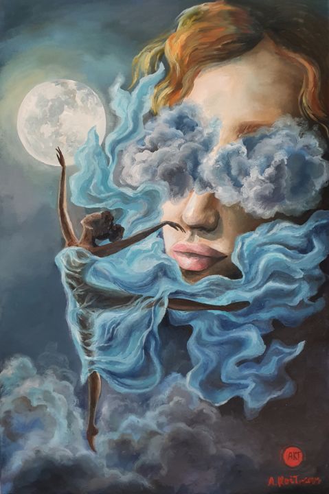 Картина под названием ""Лунный танец"" - Анна Ройтман, Подлинное произведение искусства, Масло