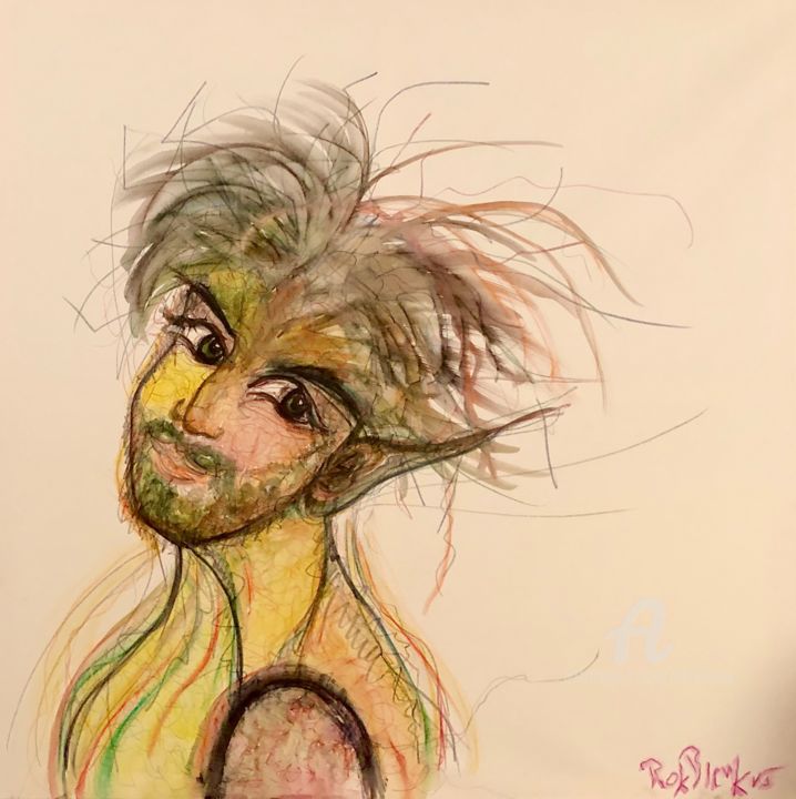 Drawing titled "The Cheshire Cat" by Rok Blenkuš, Original Art, Watercolor Mounted on Stretcher frame