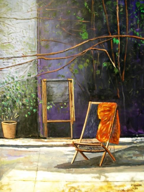 Painting titled "Deck chairs" by Rolando Lambiase, Original Artwork, Oil