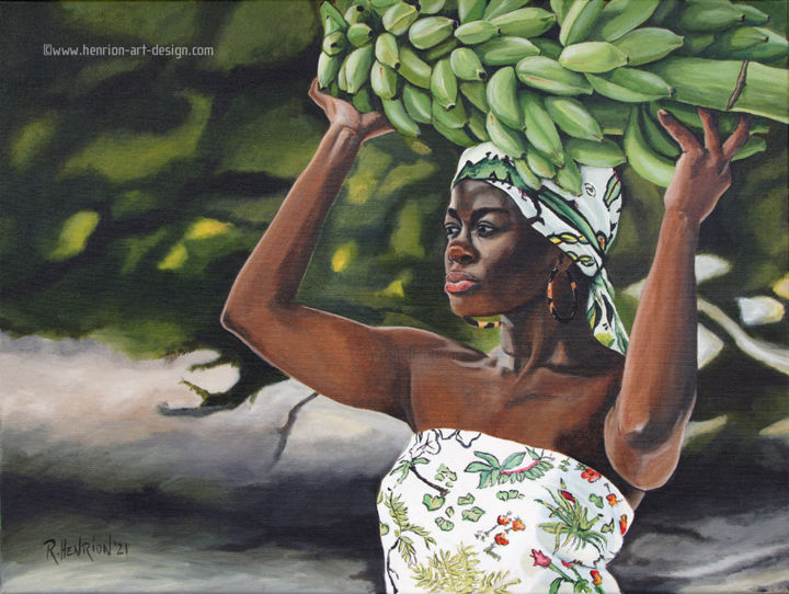 Painting titled "Creole girl with ba…" by Roland Henrion, Original Art, Acrylic
