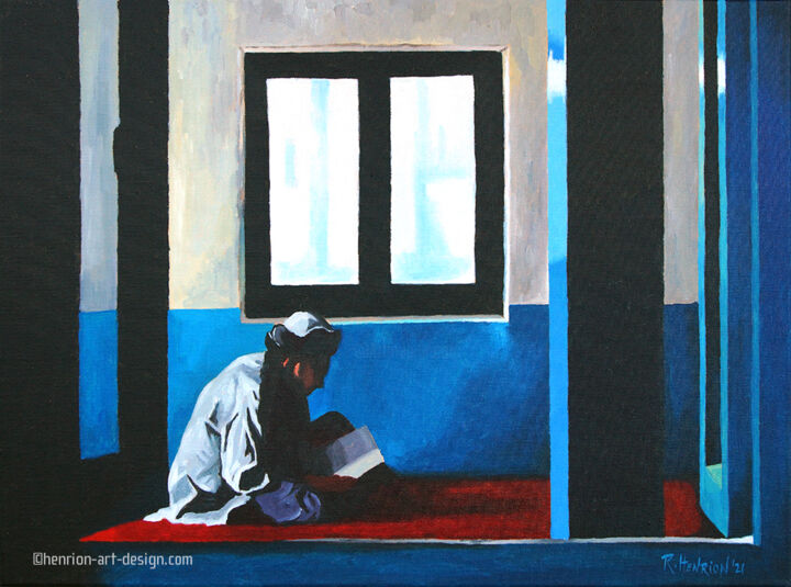 Картина под названием "The reader by the w…" - Roland Henrion, Подлинное произведение искусства, Акрил