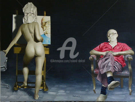 Malerei mit dem Titel "Nu & Scuttenaire" von Roland Delcol, Original-Kunstwerk, Öl