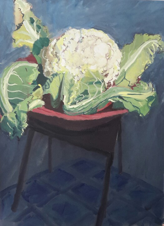 Malerei mit dem Titel "Le chou-fleur." von Roland Gschwind, Original-Kunstwerk, Gouache