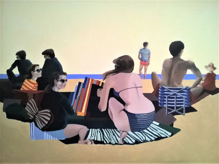 Peinture intitulée "sur la plage" par Roland Guyomard, Œuvre d'art originale, Acrylique