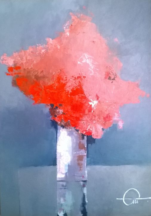 Painting titled "bouquet rouge" by Roland Guyomard, Original Artwork, Acrylic