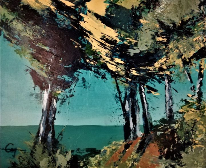 Painting titled "arbres 4" by Roland Guyomard, Original Artwork, Acrylic