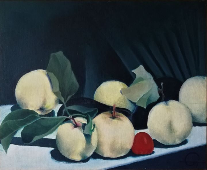 Painting titled "Pomme d'Août 1" by Roland Guyomard, Original Artwork, Oil