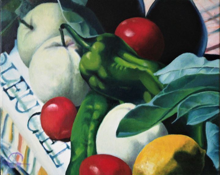 Peinture intitulée "pommes d'Août 3" par Roland Guyomard, Œuvre d'art originale, Huile