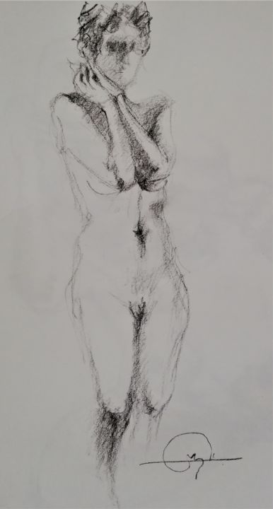 Drawing titled "nu 6" by Roland Guyomard, Original Artwork, Charcoal