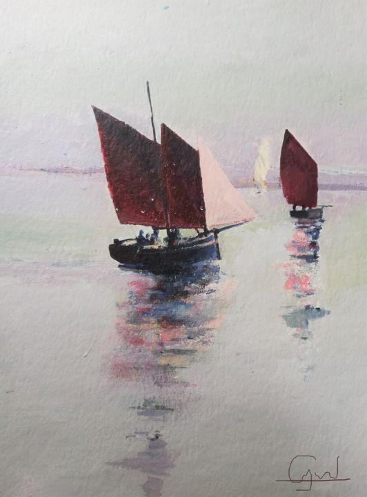 Peinture intitulée "bateau au petit mat…" par Guyomard, Œuvre d'art originale, Acrylique