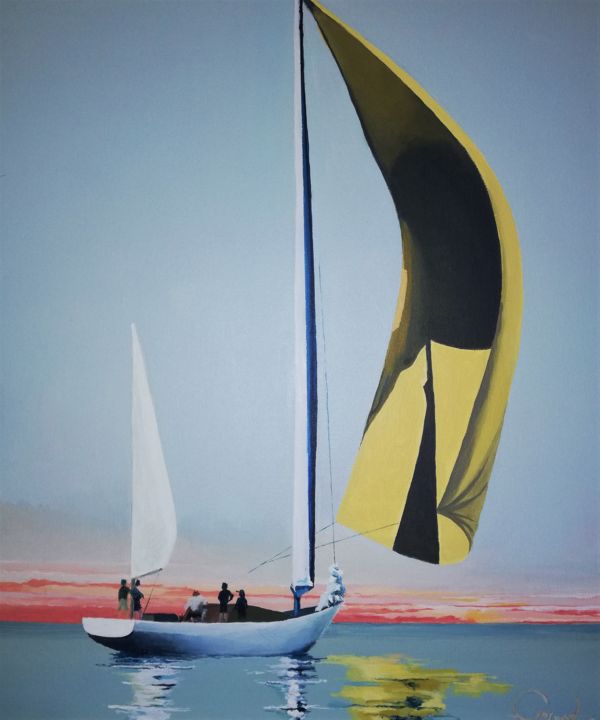Malerei mit dem Titel "voile jaune" von Roland Guyomard, Original-Kunstwerk, Acryl