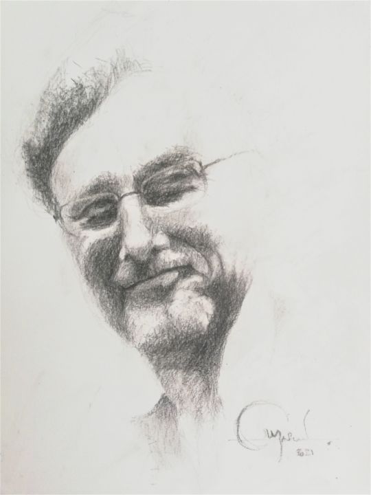 Drawing titled "Mickael" by Roland Guyomard, Original Artwork, Charcoal