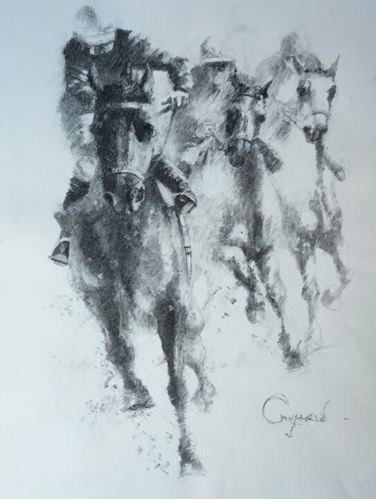 "Galop 2" başlıklı Resim Roland Guyomard tarafından, Orijinal sanat, Karakalem