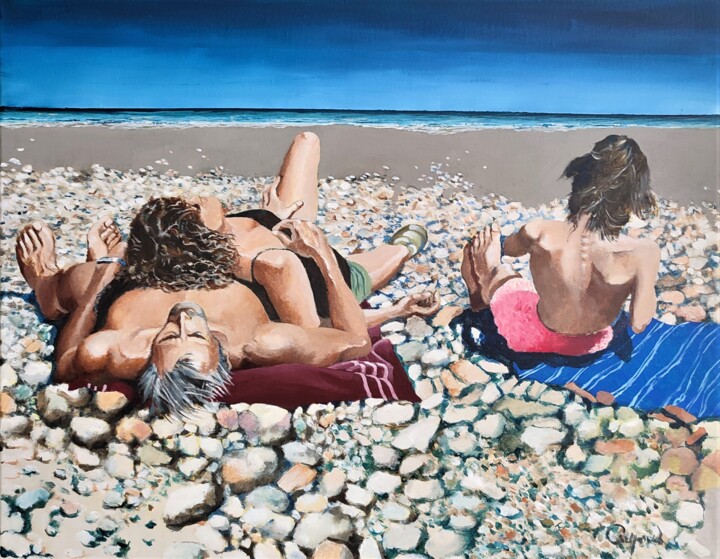 Malarstwo zatytułowany „la plage de galets” autorstwa Roland Guyomard, Oryginalna praca, Akryl