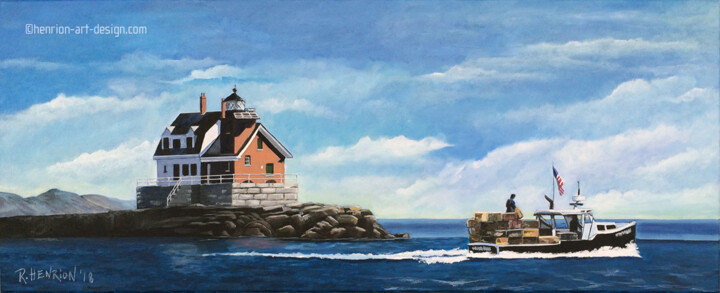Painting titled "Rockland Harbor Lig…" by Roland Henrion, Original Artwork, Acrylic