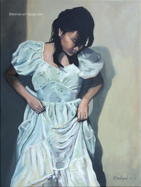 Schilderij getiteld "The new dress" door Roland Henrion, Origineel Kunstwerk, Acryl