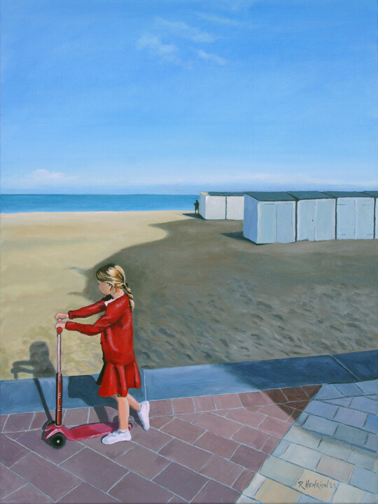 Pintura intitulada "At the beach" por Roland Henrion, Obras de arte originais, Acrílico