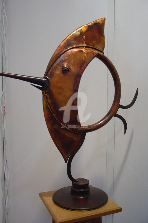 Sculpture titled "Flat fisch" by Issro, Original Artwork, Metals