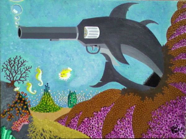 Digital Arts titled "Shark With a Gun fo…" by Rolladutch, Original Artwork