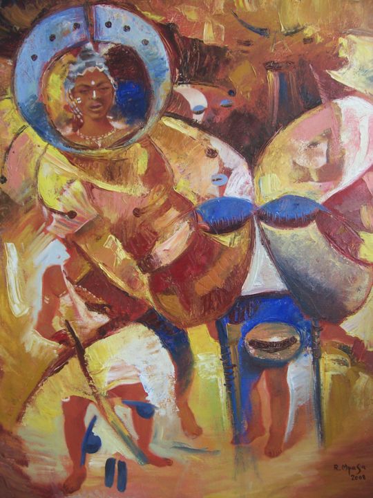 Painting titled "vive-notre-tribu-l-…" by Rolly Mpassa Kuta, Original Art, Oil
