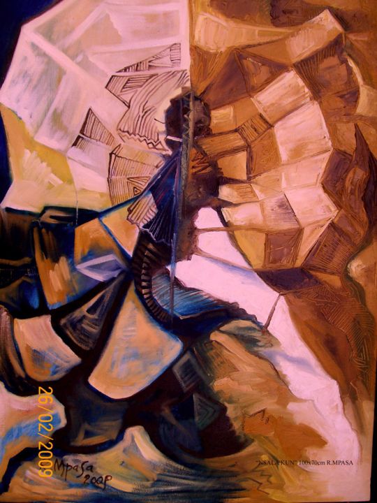 Painting titled "PIEGE" by Rolly Mpassa Kuta, Original Artwork, Oil