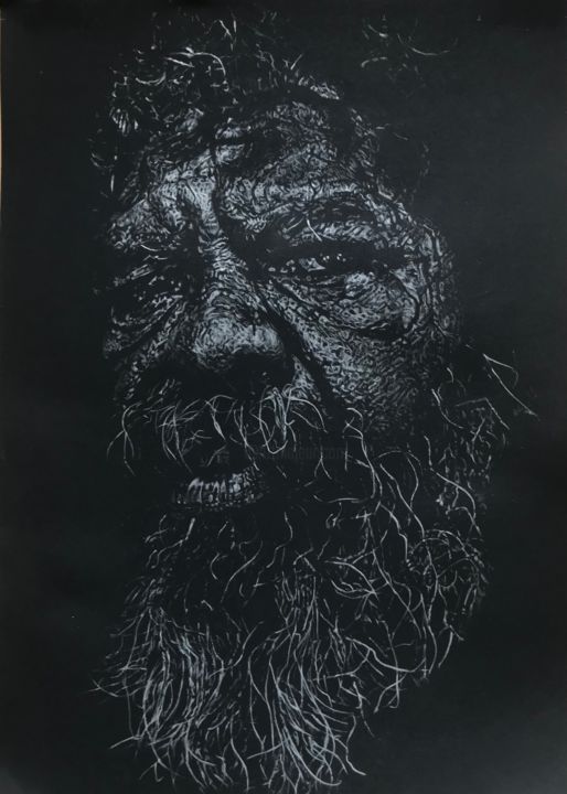 Drawing titled "Elder portrait" by Romain Bernard, Original Artwork, Conté