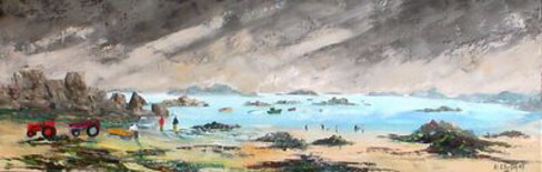 Peinture intitulée "Pêcheurs à Kerlouan…" par Romain Etterlen, Œuvre d'art originale