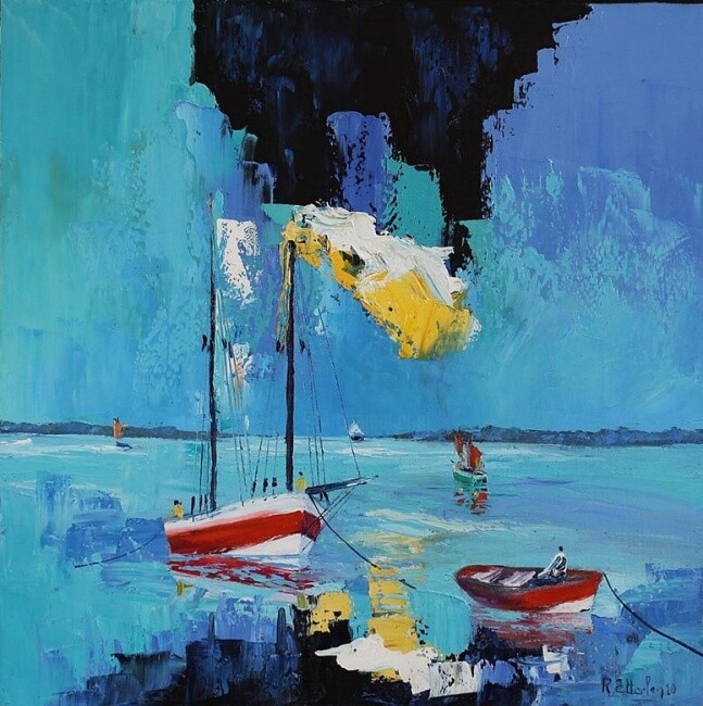 Painting titled "Départ pour la pêche" by Romain Etterlen, Original Artwork