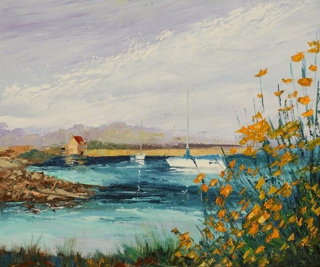 Peinture intitulée "Moulin à mer à Bugu…" par Romain Etterlen, Œuvre d'art originale