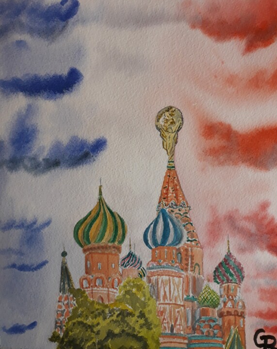 Painting titled "World cup" by Romain Gattone, Original Artwork, Watercolor