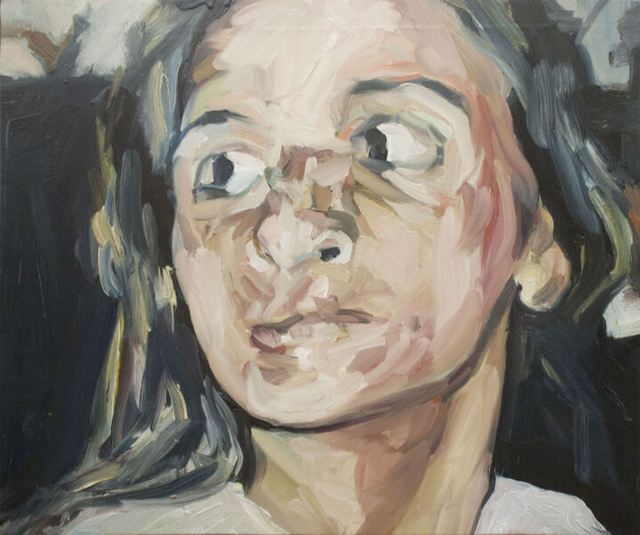 Painting titled "The scared girl" by Romain Héjé, Original Artwork, Oil