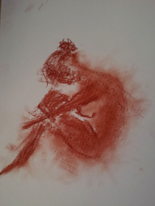 Drawing titled "nu féminin - sangui…" by Romain Lavagna, Original Artwork, Chalk