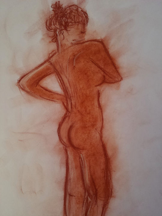 Drawing titled "nu féminin - sangui…" by Romain Lavagna, Original Artwork, Chalk