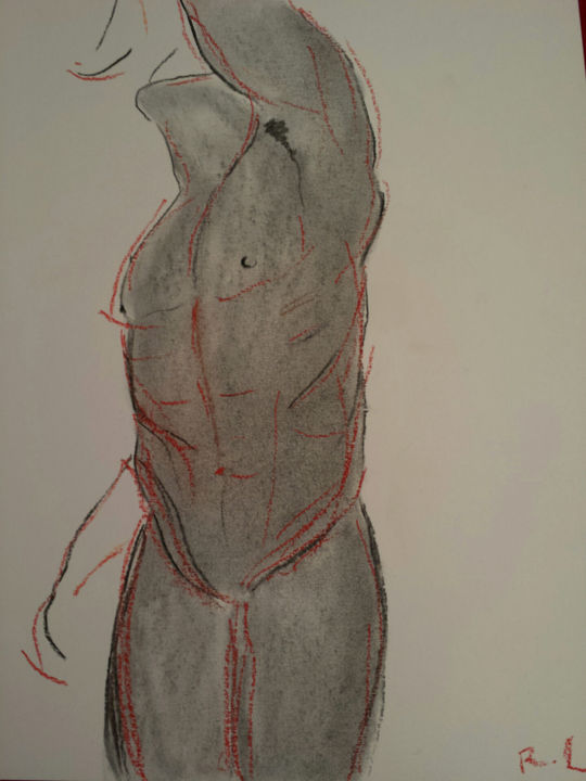 Drawing titled "nu masculin - fusain" by Romain Lavagna, Original Artwork, Chalk