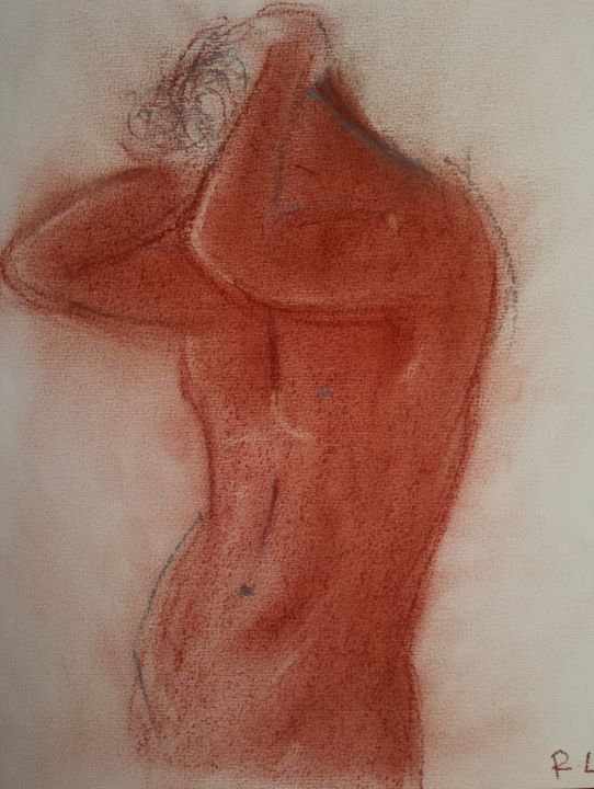 Dessin intitulée "Nu masculin - Sangu…" par Romain Lavagna, Œuvre d'art originale, Fusain